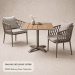 SWIN Balcony Duo 3-Piece Outdoor Dining Set – Square WPC Table & Cross-Woven Rope Chairs, Light Grey