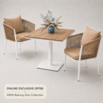 SWIN Balcony Duo 3-Piece Outdoor Dining Set – Square WPC Table & Rope Chairs, Khaki & White