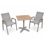 SWIN Balcony Duo 3-Piece Outdoor Dining Set – Square WPC Table & Mesh Sling Chairs, Light Grey - Image 2