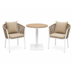 SWIN Balcony Duo 3-Piece Outdoor Dining Set – Round WPC Table & Rope Chairs, Khaki & White - Image 2