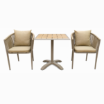 SWIN Balcony Duo 3-Piece Outdoor Dining Set – Square WPC Table & Cushioned Rope Chairs, Khaki - Image 2