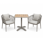 SWIN Balcony Duo 3-Piece Outdoor Dining Set – Square WPC Table & Cross-Woven Rope Chairs, Light Grey - Image 2