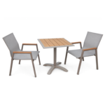 SWIN Balcony Duo 3-Piece Outdoor Dining Set – Square WPC Table & Mesh Sling Chairs, Light Grey - Image 3