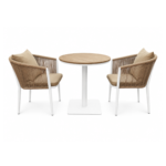 SWIN Balcony Duo 3-Piece Outdoor Dining Set – Round WPC Table & Rope Chairs, Khaki & White - Image 3