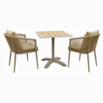 SWIN Balcony Duo 3-Piece Outdoor Dining Set – Square WPC Table & Cushioned Rope Chairs, Khaki - Image 3