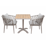SWIN Balcony Duo 3-Piece Outdoor Dining Set – Square WPC Table & Cross-Woven Rope Chairs, Light Grey - Image 3