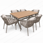 SWIN 6-Seater Outdoor Dining Set with WPC Tabletop & Cross-Woven Rope Chairs – Wood Look - Image 2